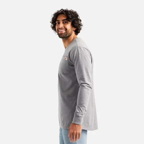 Men's Long Sleeve Classic Pocket Tee in Dark Gray 98475 - Image 5