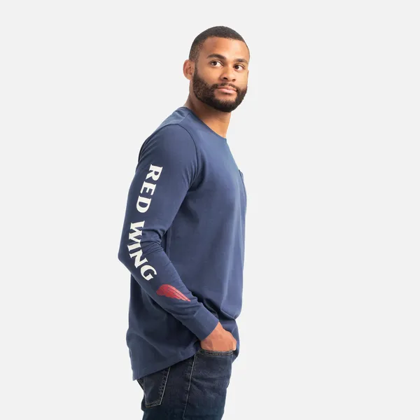 Men's Long Sleeve Classic Pocket Tee in Navy 98476 - Image 3