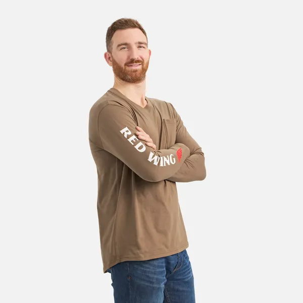 Men's Long Sleeve Classic Pocket Tee in Brown - Image 3